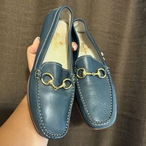 Brooks Brothers Women's 7 Navy Blue Horse Bit Leather Loafers Driving Shoes